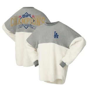Los Angeles Dodgers 2024 Champions Gray and White Sherpa Sweater Size Medium
